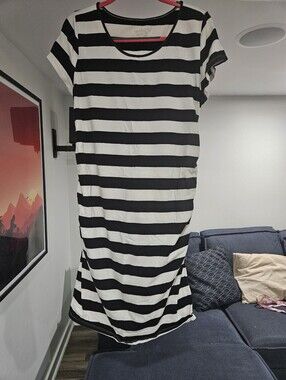 Isabel Maternity Black And White Striped Tshirt Dress